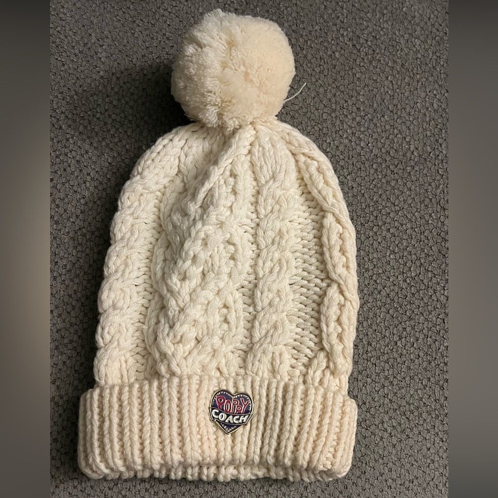 White Coach Poppy Winter Beanie.